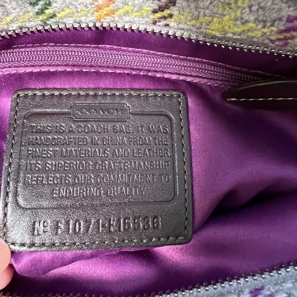 COACH Wool Tattersall Purse in Grey Plaid with lilac satin interior - Picture 7 of 11